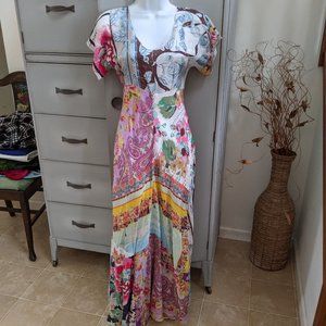 JOHNNY WAS Patchwork SILK Maxi Dress BOHO XS